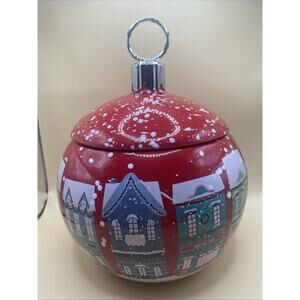 Teleflora Christmas Village Porcelain Ornament Jar Red With Lid